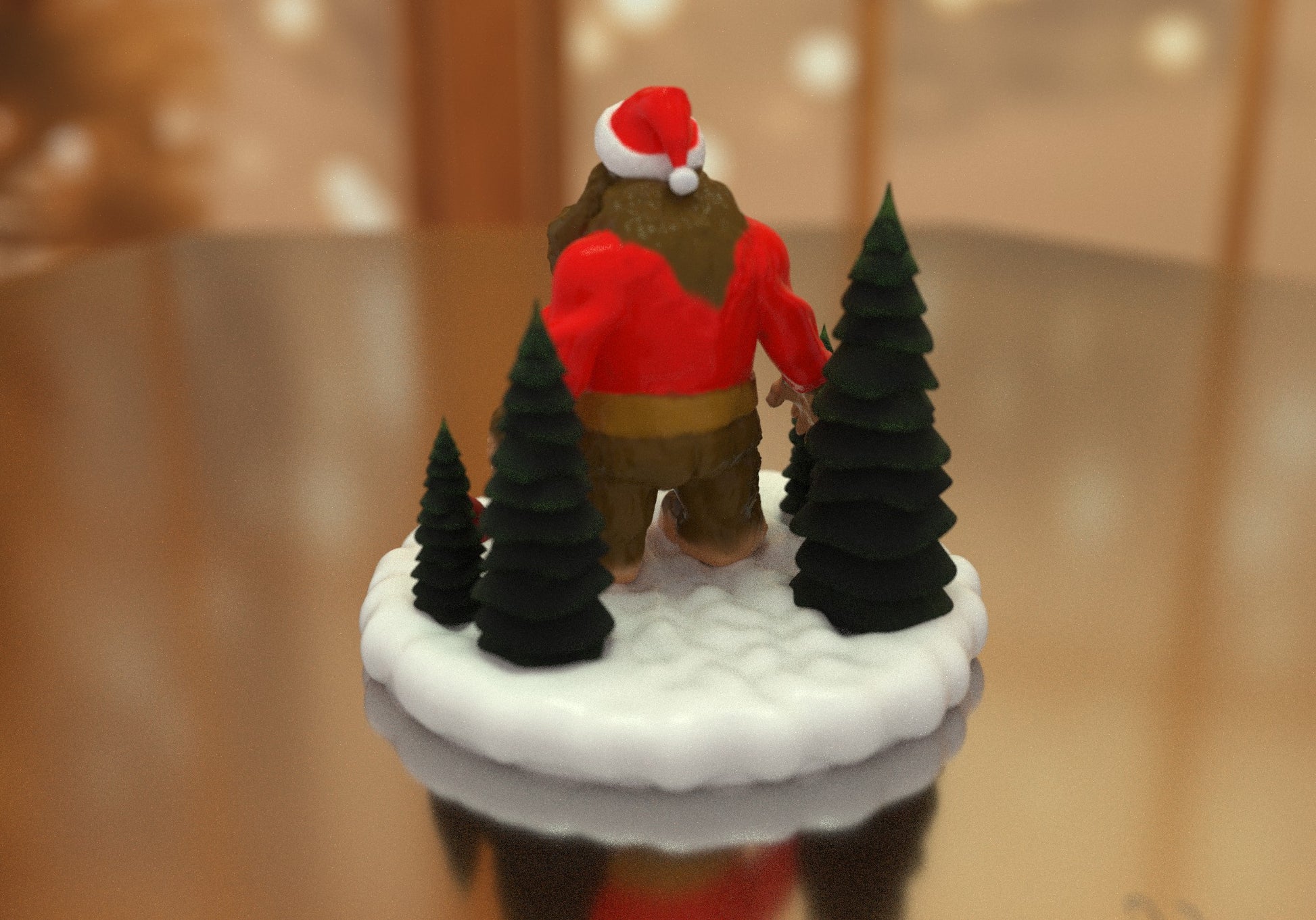 a figurine of a man in a santa hat on a table